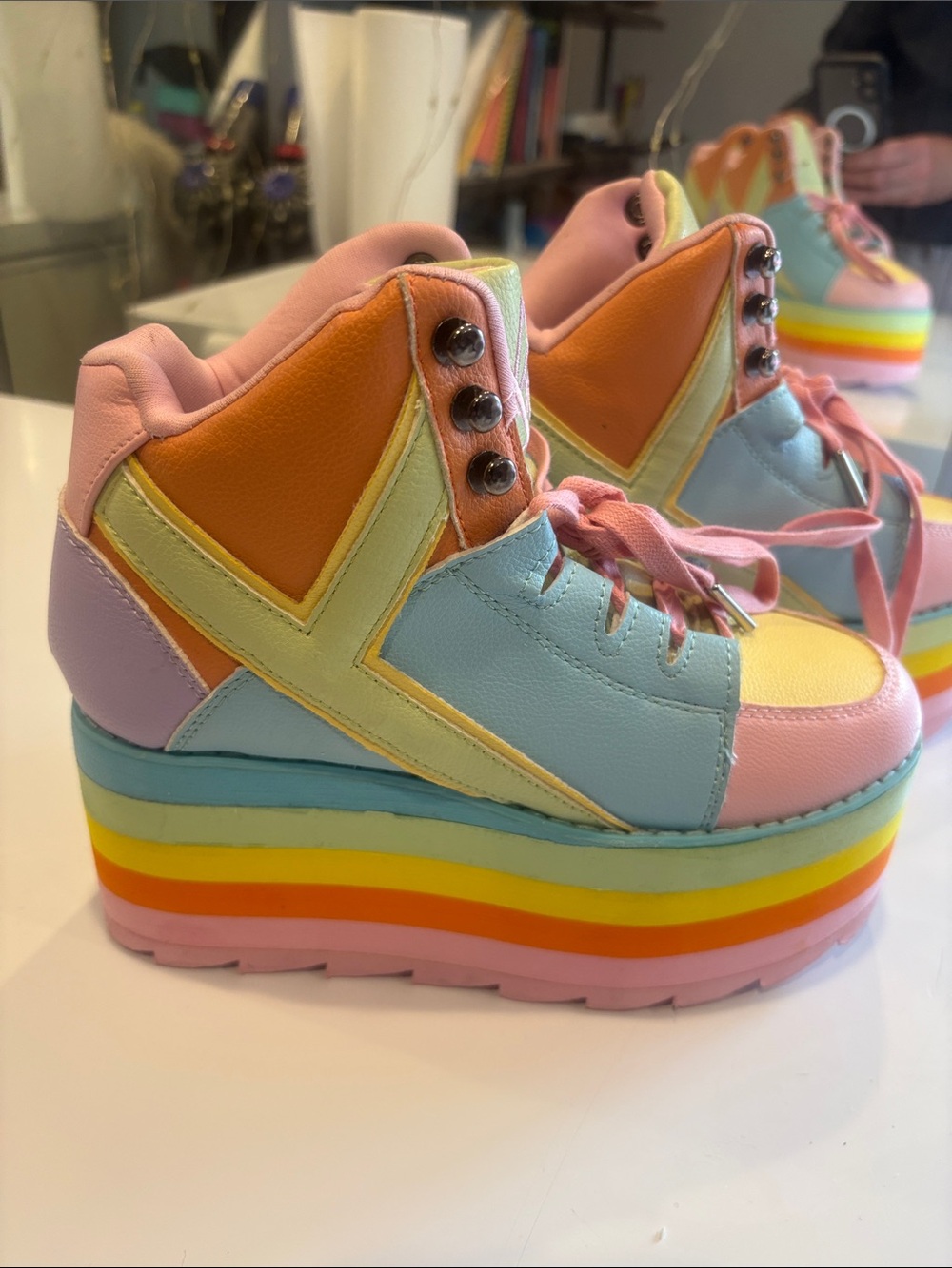 YRU Pastel Rainbow Platform Sneakers - Pink, Blue, Orange, Yellow, Lavender